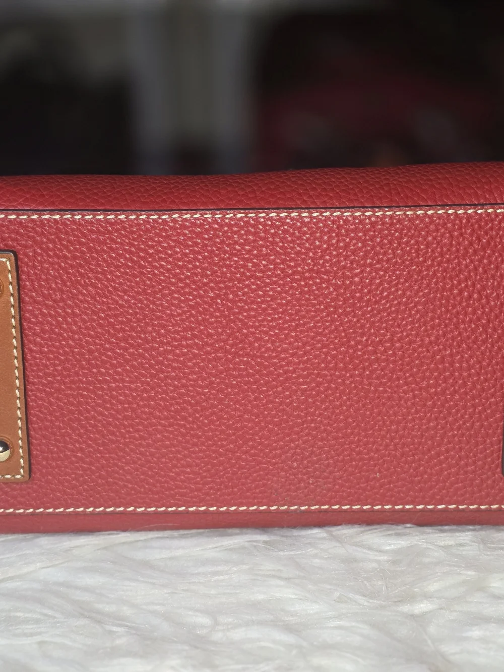Dooney & Bourke Red Leather Tote with Tan Trim - Picture 3 of 4